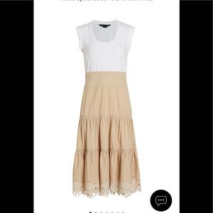 Veronica Beard White and Tan Tiered Sundress